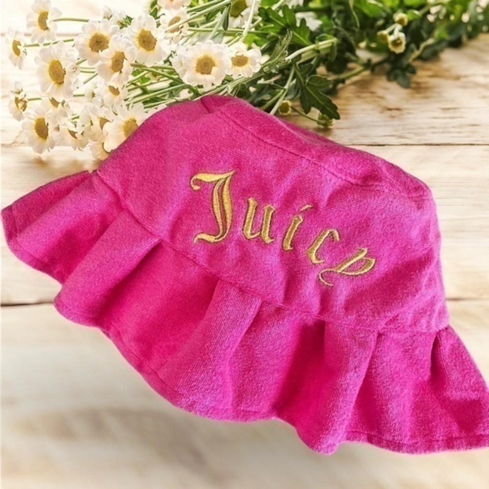 NEW JUICY COUTURE hat fuschia embroidered terry cloth bucket hat
